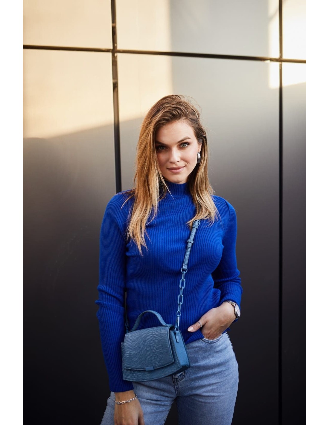 Women\'s fitted cornflower blue turtleneck 3212024 - Online store - Boutique